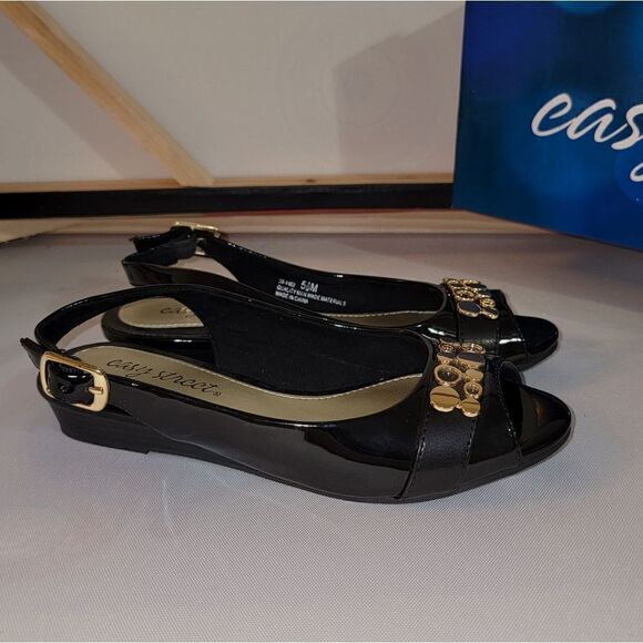 Easy Street Flex Black Patent Imprompt Adjustable Strap Shoes Size 5.5 - Picture 2 of 6